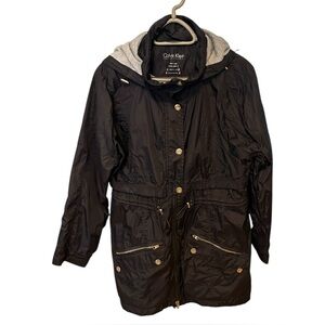 Calvin Klein Women’s Lined Black Jacket Trench Coat Removable Hood Large